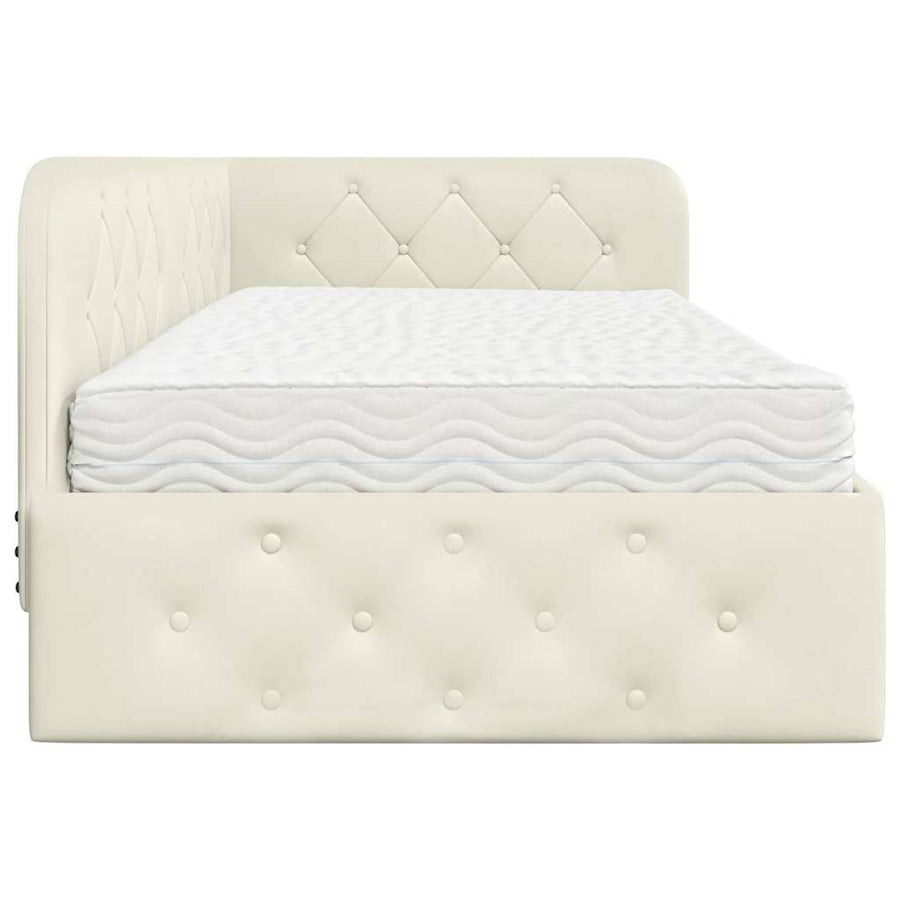Hoekbedframe met matras Crème 90 x 200 cm Fluweel
