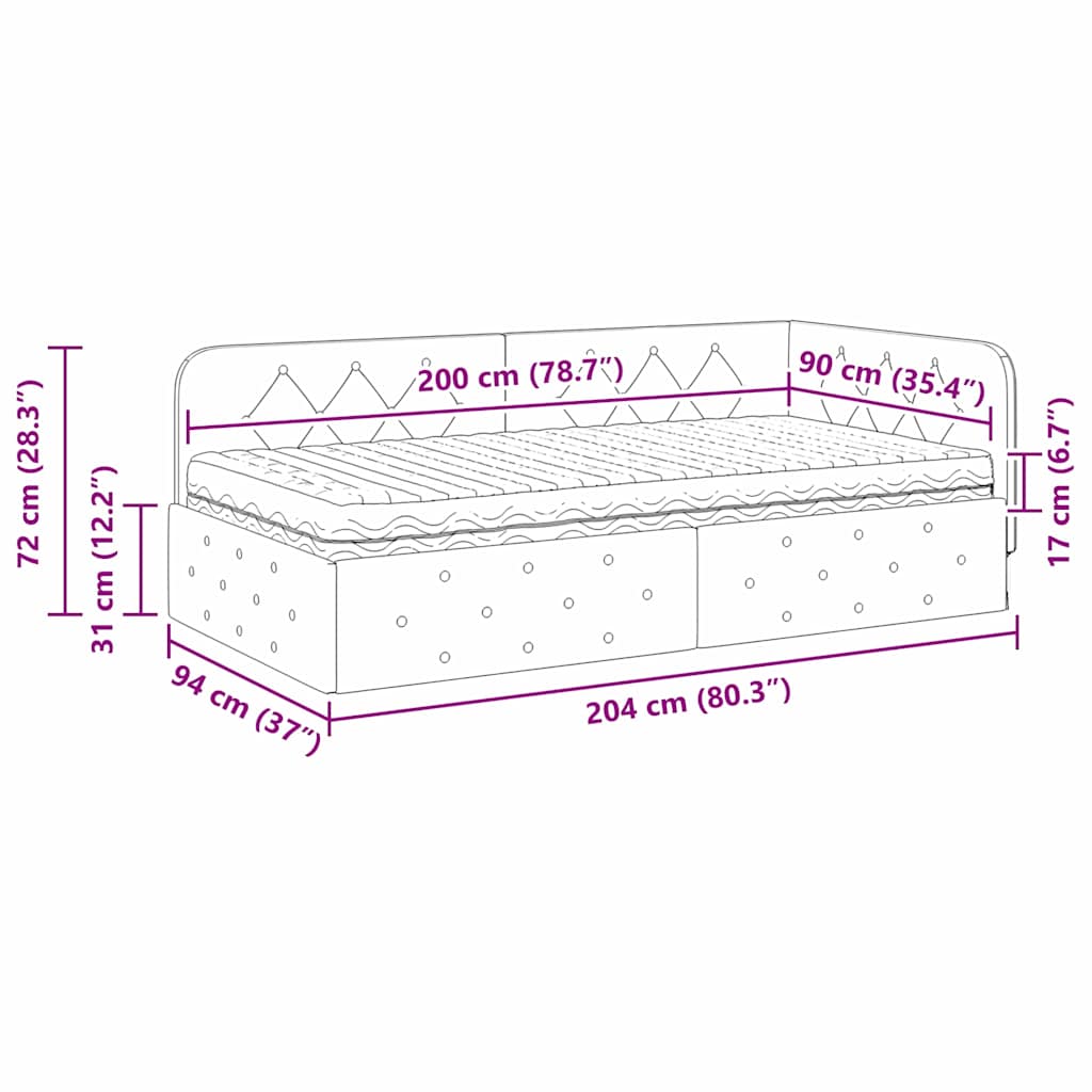 Hoekbedframe met matras Crème 90 x 200 cm Fluweel