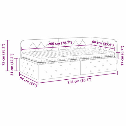 Hoekbedframe met matras Crème 90 x 200 cm Fluweel