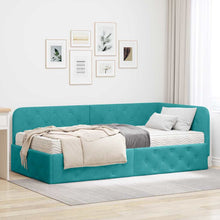 Hoekbedframe met matras Turquoise 90 x 200 cm Fluweel