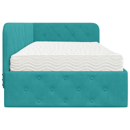 Hoekbedframe met matras Turquoise 90 x 200 cm Fluweel