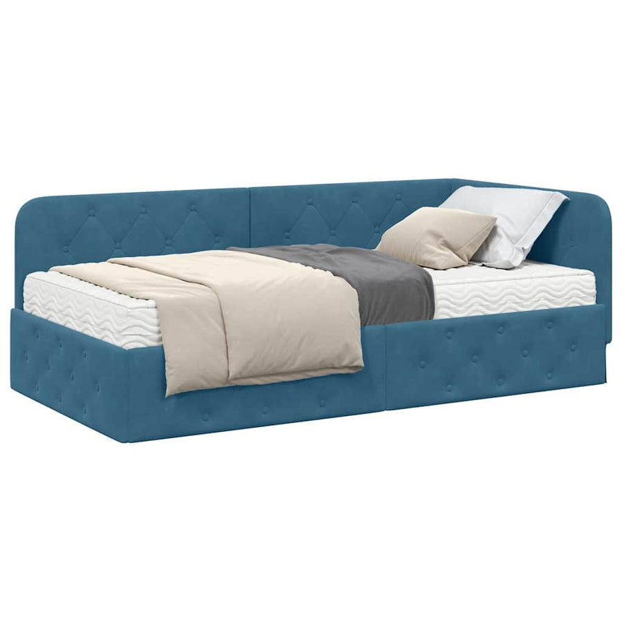 Hoekbedframe met matras Blauw 100 x 200 cm Fluweel