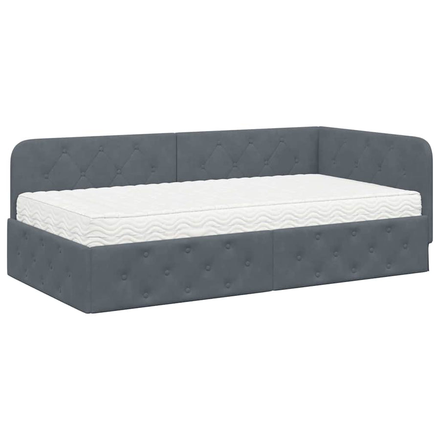 Hoekbedframe met matras Donkergrijs 100 x 200 cm Fluweel