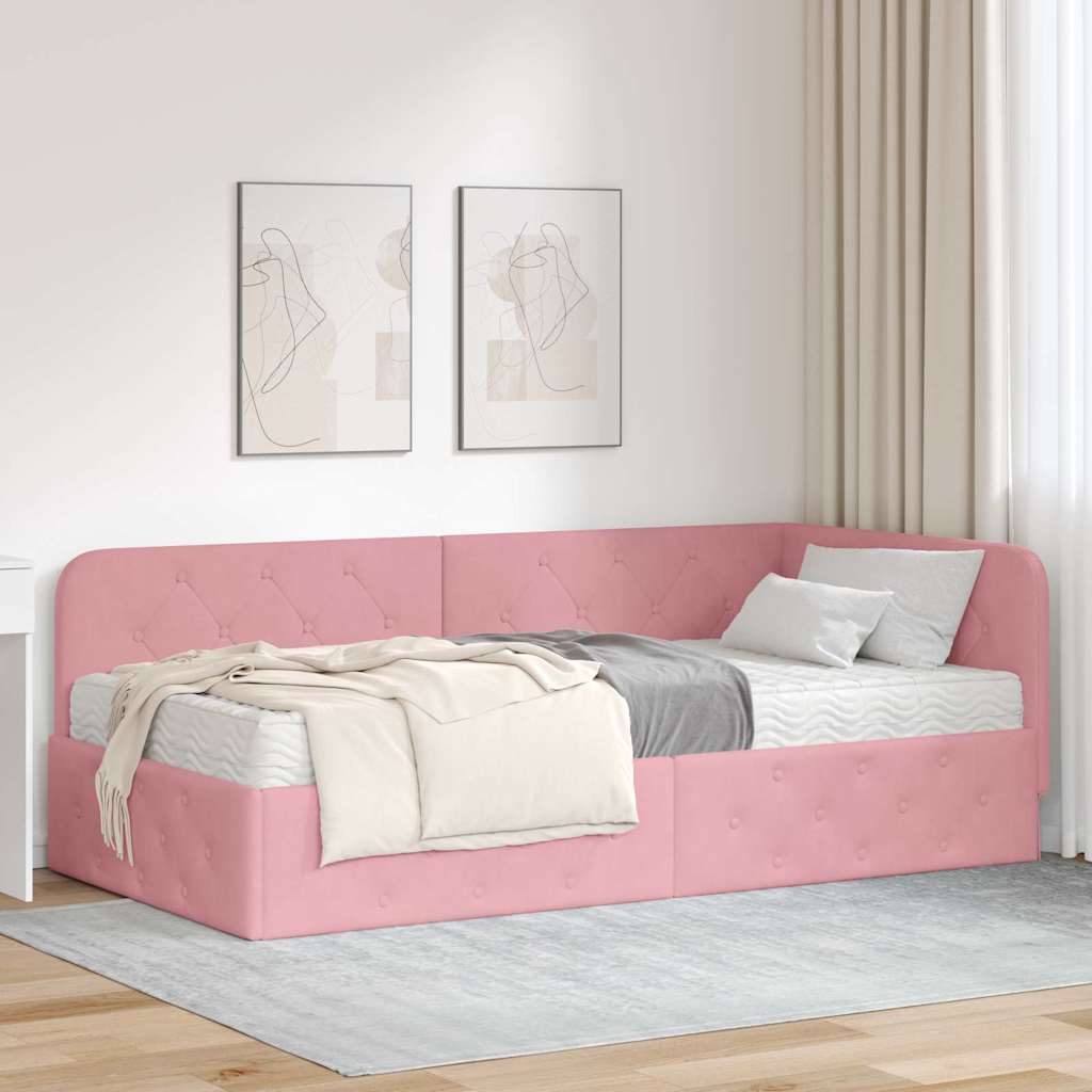 Hoekbedframe Roze 100 x 200 cm Fluweel