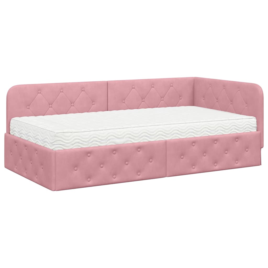 Hoekbedframe Roze 100 x 200 cm Fluweel
