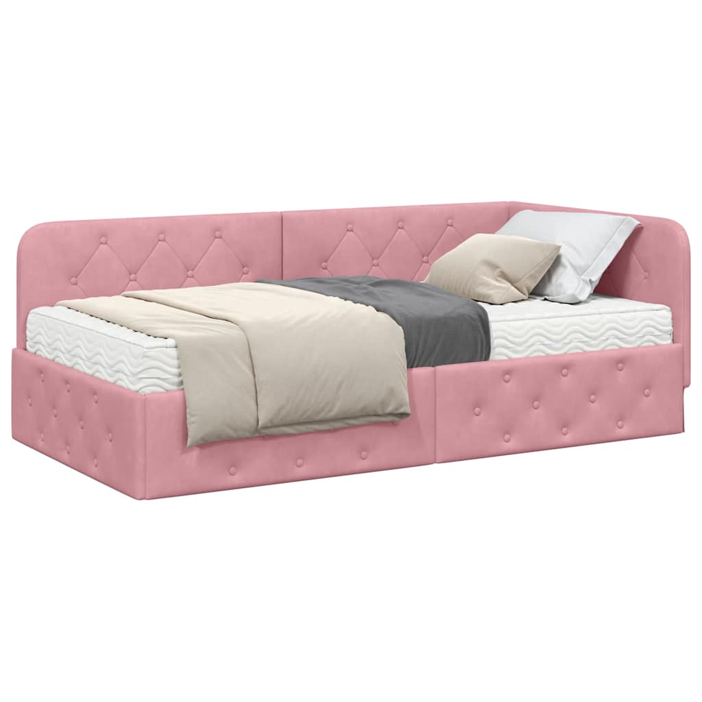 Hoekbedframe Roze 100 x 200 cm Fluweel