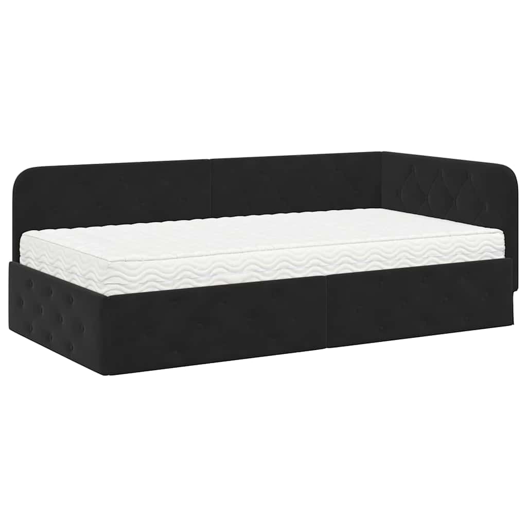 Hoekbedframe met matras Zwart 100 x 200 cm Fluweel