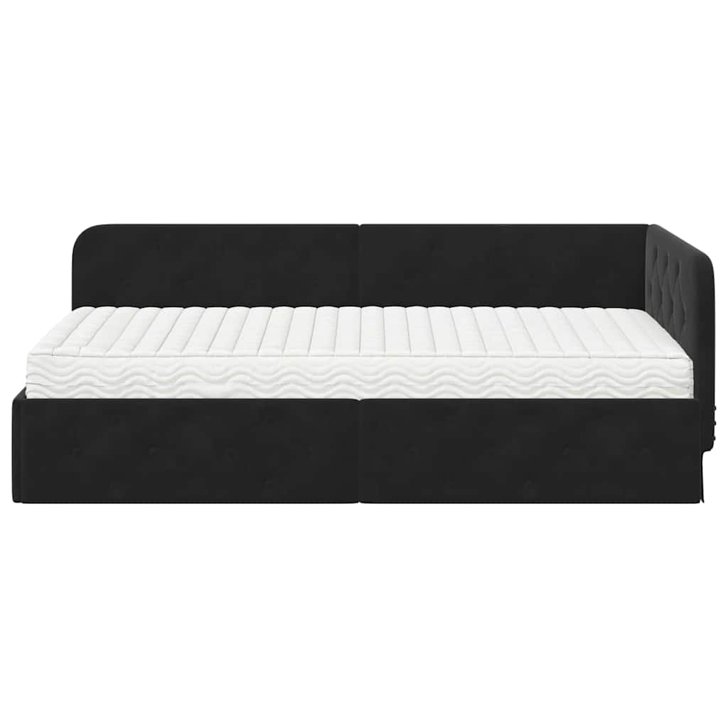 Hoekbedframe met matras Zwart 100 x 200 cm Fluweel