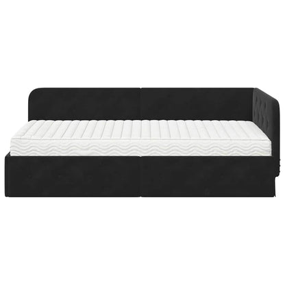 Hoekbedframe met matras Zwart 100 x 200 cm Fluweel