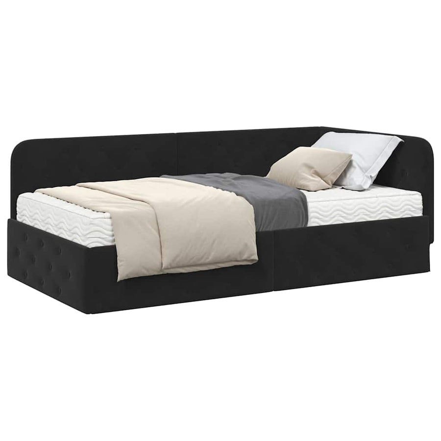 Hoekbedframe met matras Zwart 100 x 200 cm Fluweel