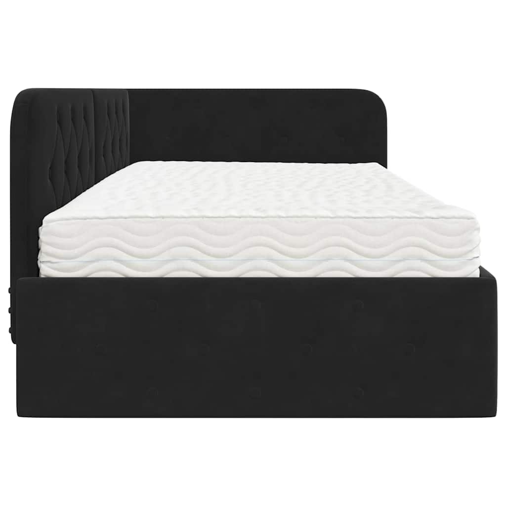 Hoekbedframe met matras Zwart 100 x 200 cm Fluweel