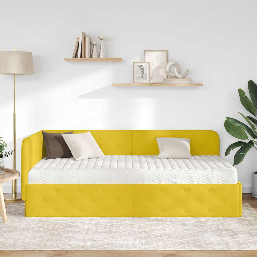 Hoekbedframe met matras Geel 100 x 200 cm Fluweel