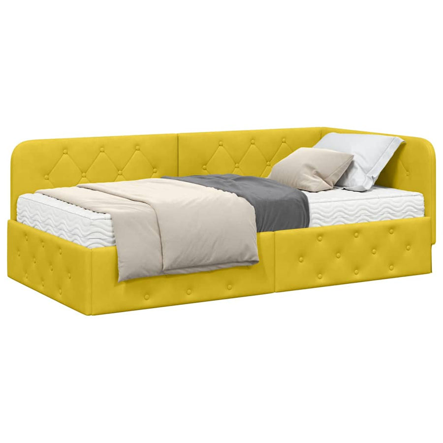 Hoekbedframe met matras Geel 100 x 200 cm Fluweel