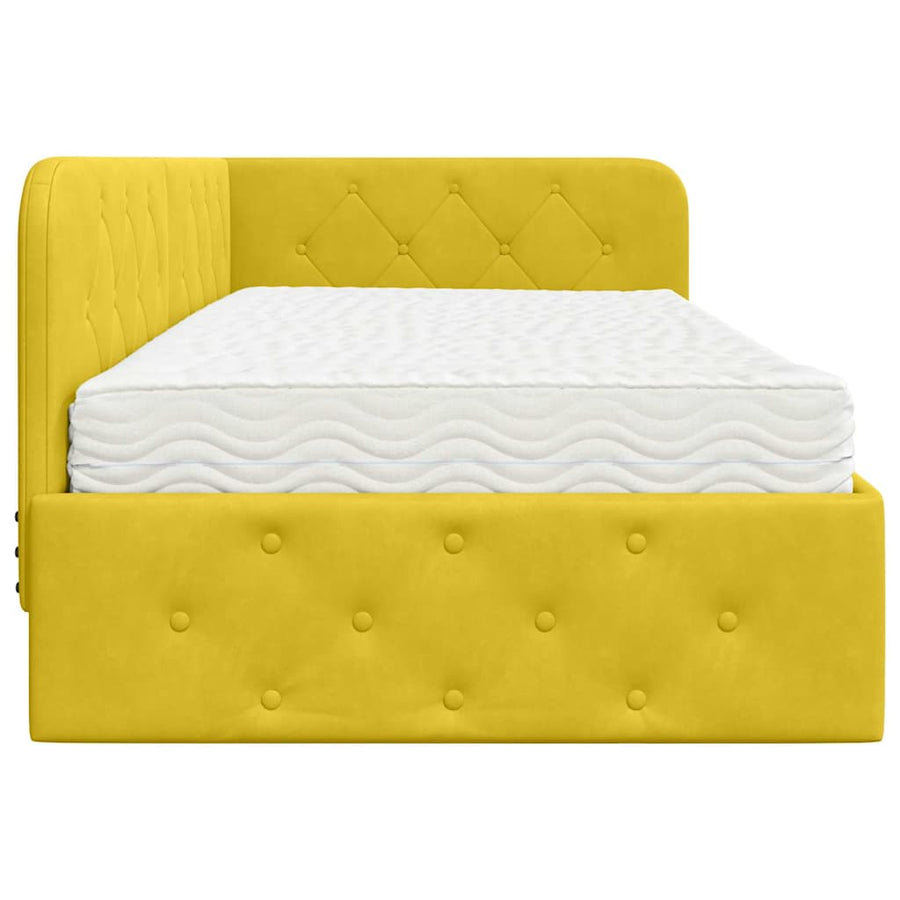 Hoekbedframe met matras Geel 100 x 200 cm Fluweel