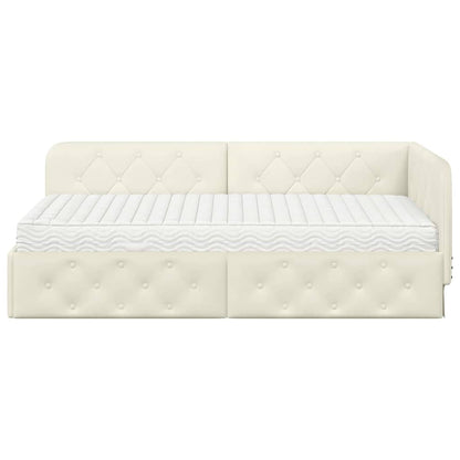Hoekbedframe met matras Crème 100 x 200 cm Fluweel
