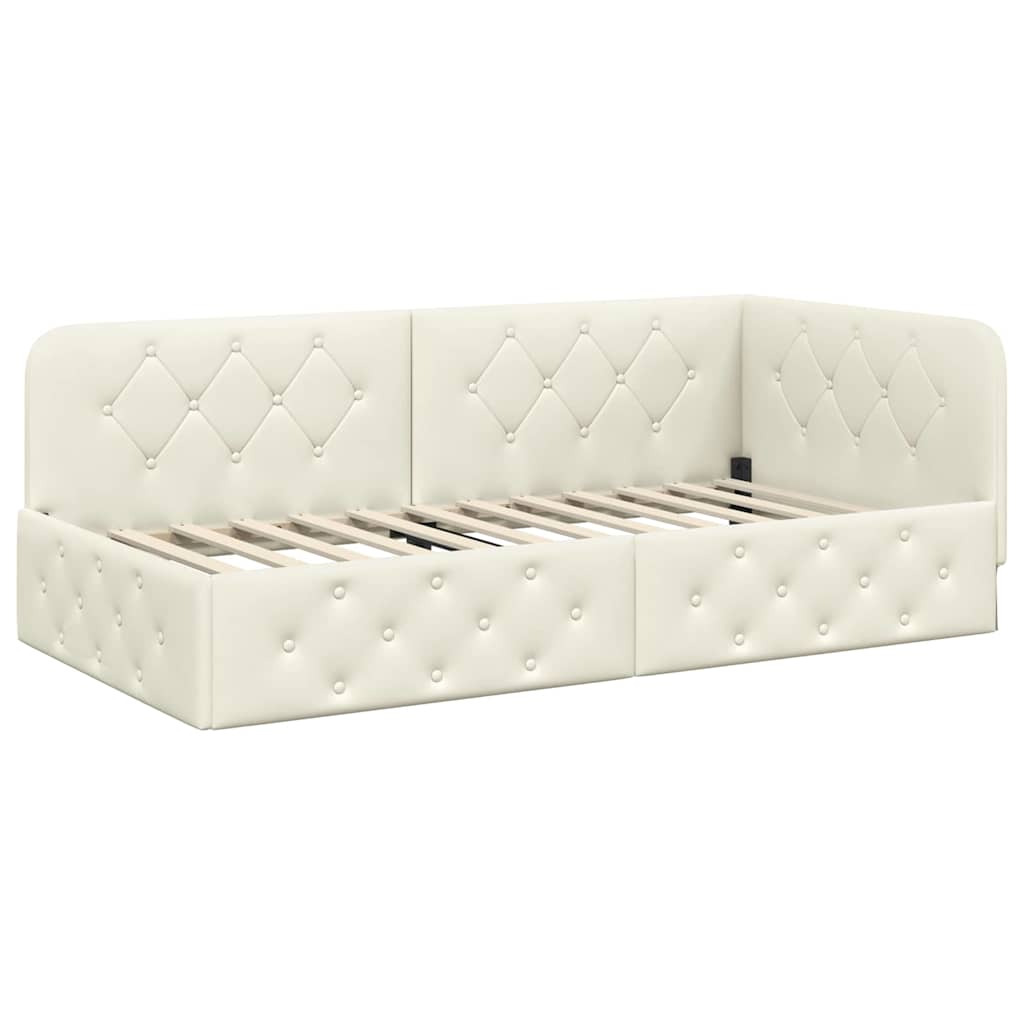Hoekbedframe met matras Crème 100 x 200 cm Fluweel