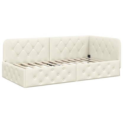 Hoekbedframe met matras Crème 100 x 200 cm Fluweel