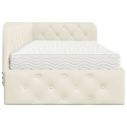 Hoekbedframe met matras Crème 100 x 200 cm Fluweel