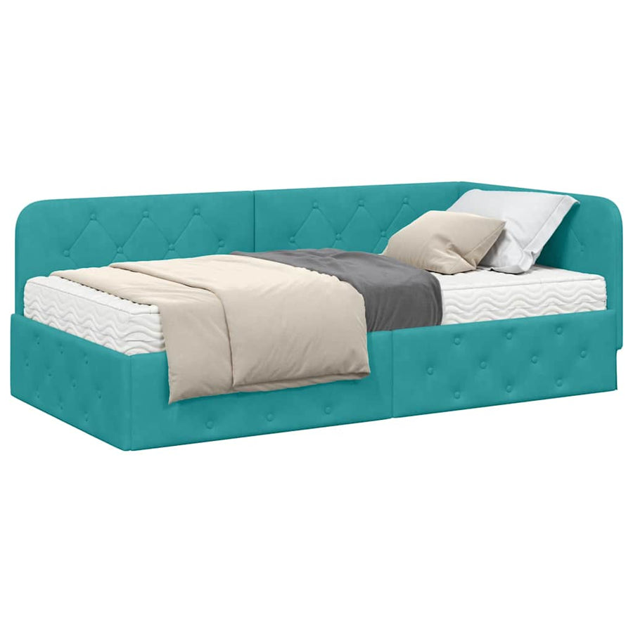 Hoekbedframe met matras Turquoise 100 x 200 cm Fluweel