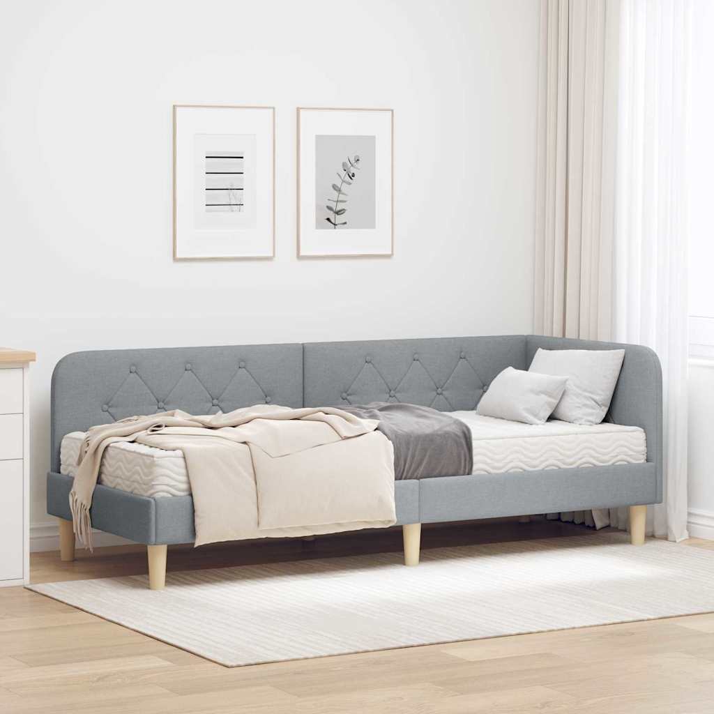Hoekbedframe met matras Lichtgrijs 80 x 200 cm Stof