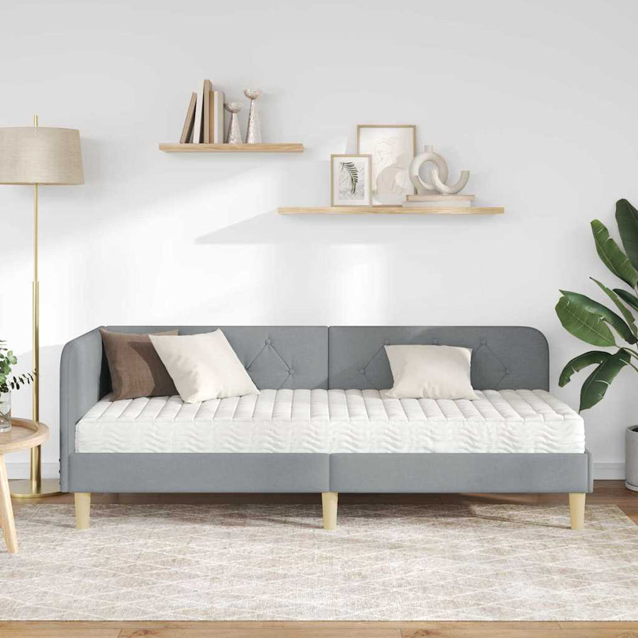 Hoekbedframe met matras Lichtgrijs 80 x 200 cm Stof
