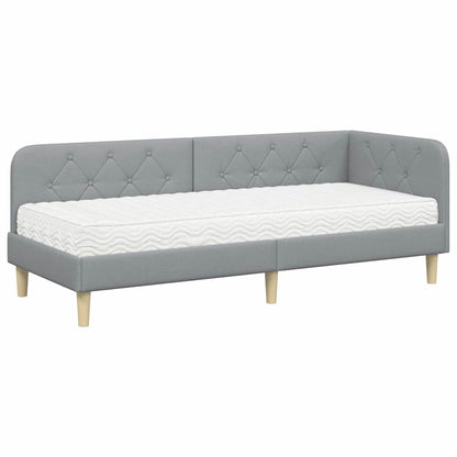 Hoekbedframe met matras Lichtgrijs 80 x 200 cm Stof