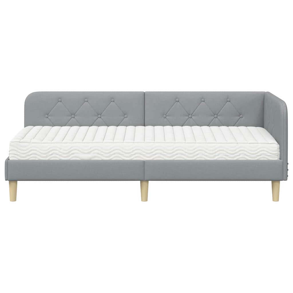 Hoekbedframe met matras Lichtgrijs 80 x 200 cm Stof