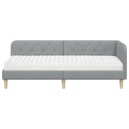 Hoekbedframe met matras Lichtgrijs 80 x 200 cm Stof
