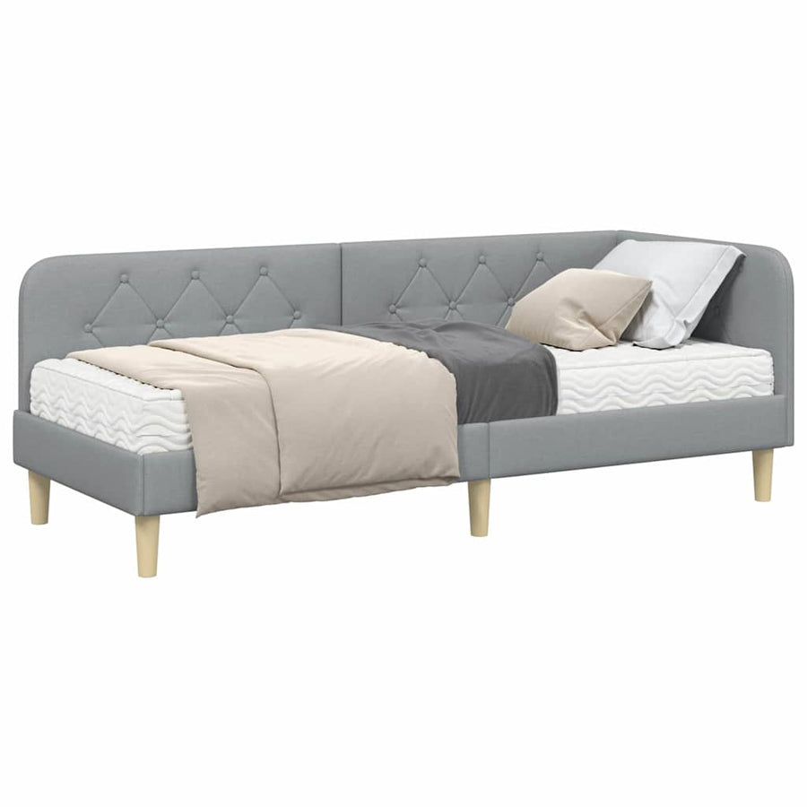 Hoekbedframe met matras Lichtgrijs 80 x 200 cm Stof