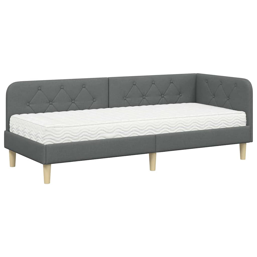Hoekbedframe met matras Donkergrijs 80 x 200 cm Stof