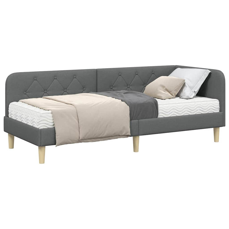Hoekbedframe met matras Donkergrijs 80 x 200 cm Stof