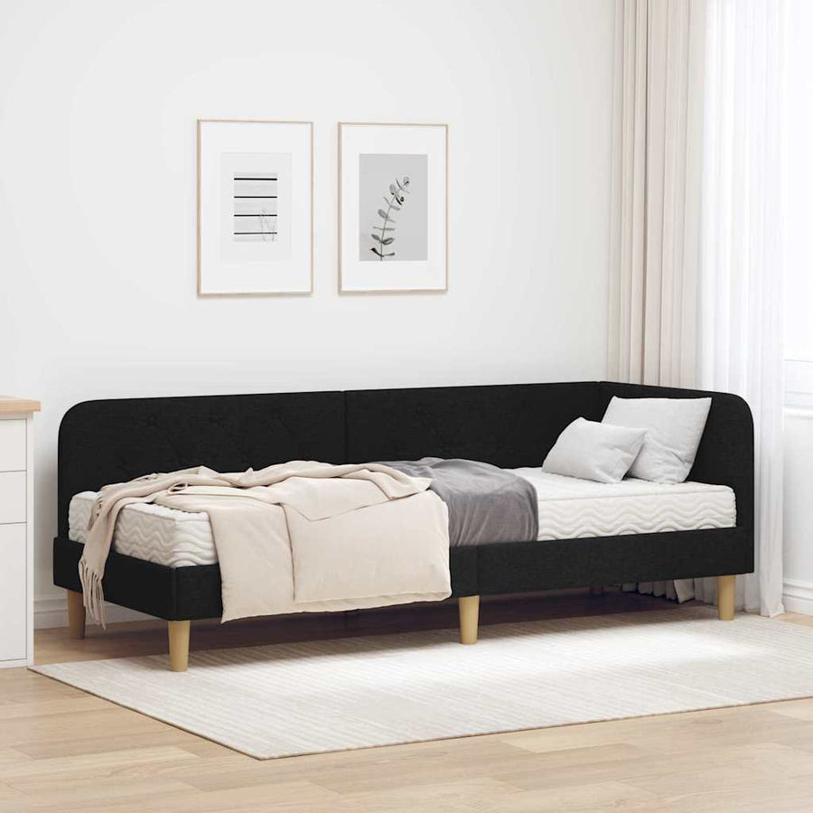 Hoekbedframe met matras met hoofdeinde Zwart 80 x 200 cm Stof