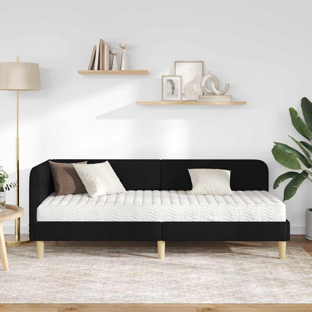 Hoekbedframe met matras met hoofdeinde Zwart 80 x 200 cm Stof