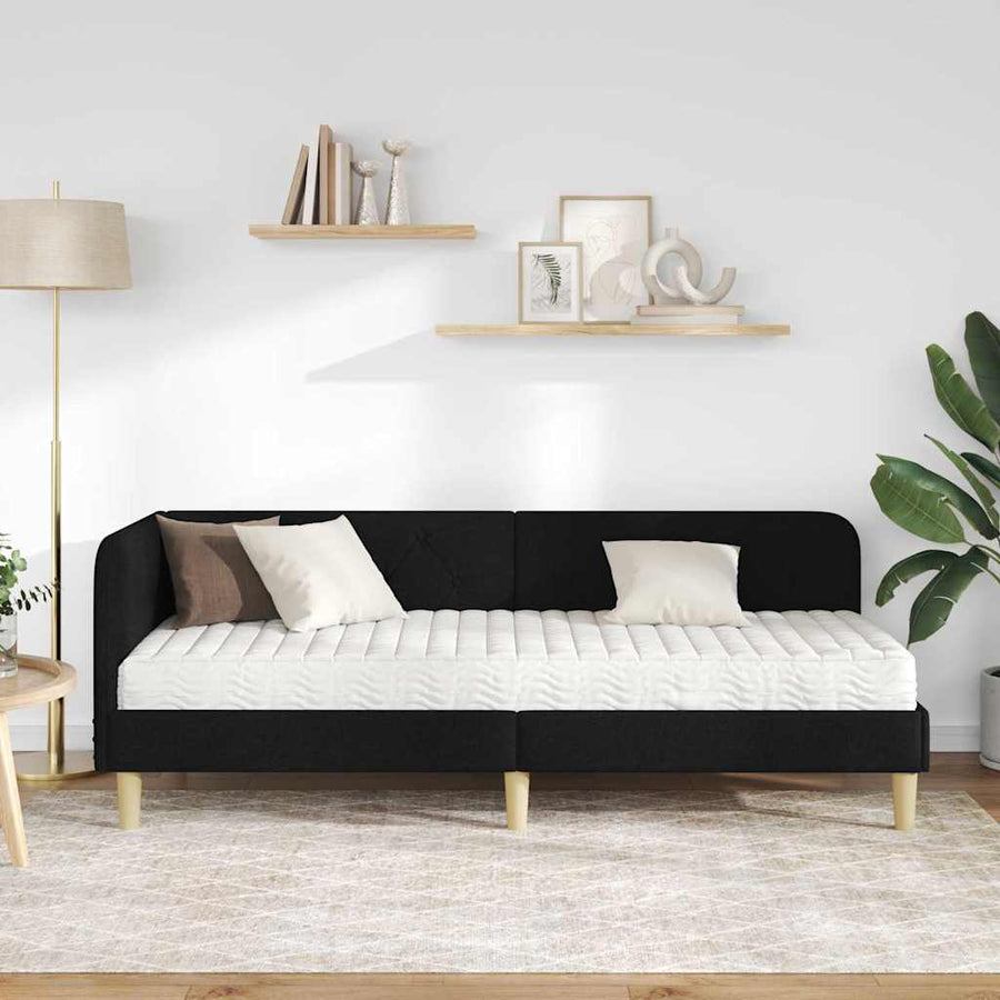 Hoekbedframe met matras met hoofdeinde Zwart 80 x 200 cm Stof