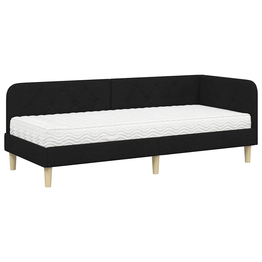 Hoekbedframe met matras met hoofdeinde Zwart 80 x 200 cm Stof