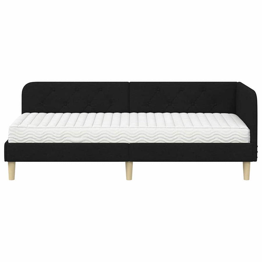 Hoekbedframe met matras met hoofdeinde Zwart 80 x 200 cm Stof