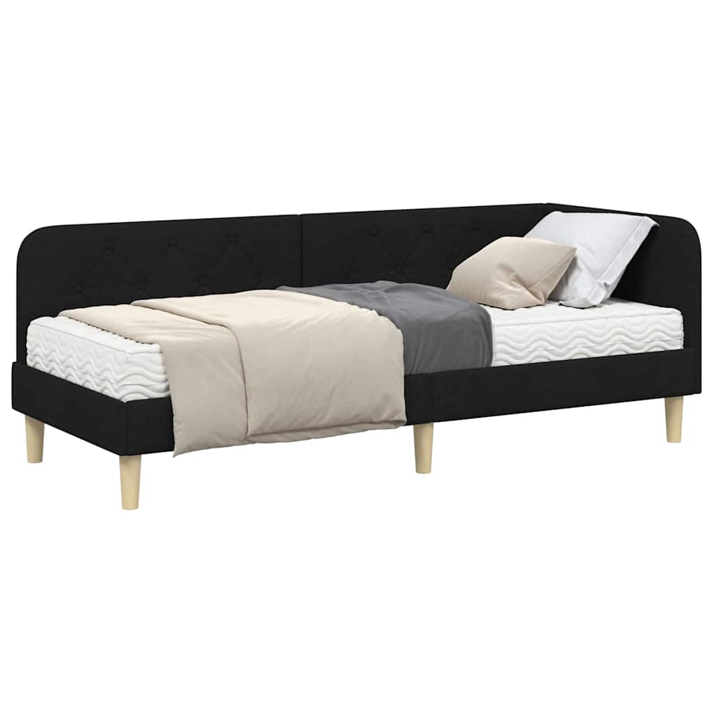 Hoekbedframe met matras met hoofdeinde Zwart 80 x 200 cm Stof