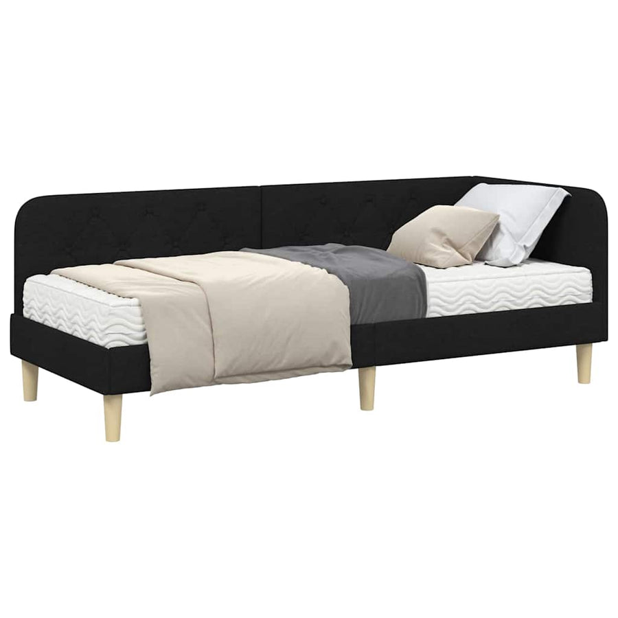 Hoekbedframe met matras met hoofdeinde Zwart 80 x 200 cm Stof