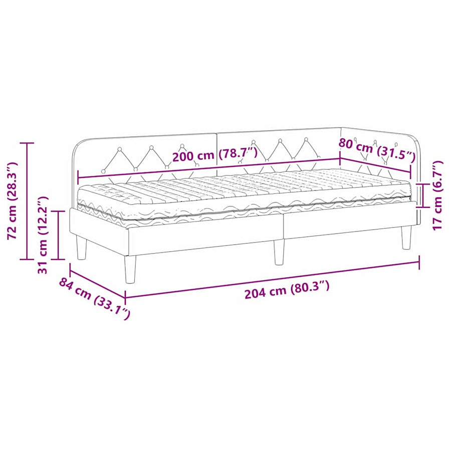 Hoekbedframe met matras met hoofdeinde Zwart 80 x 200 cm Stof