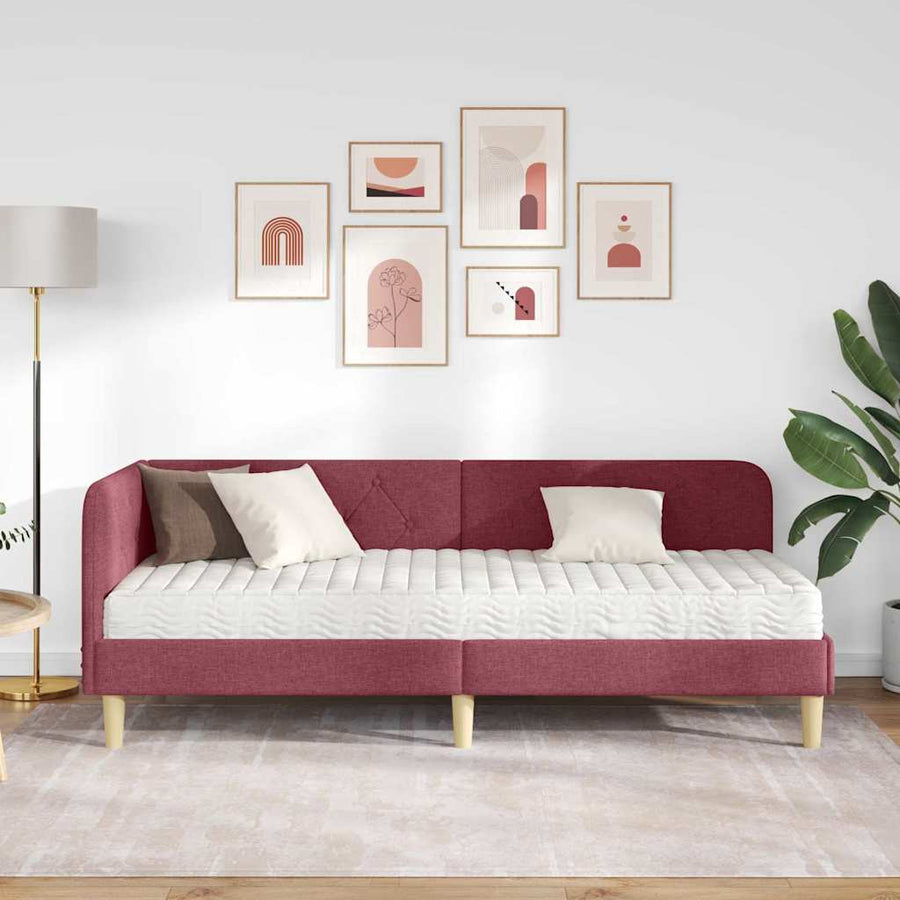 Hoekbedframe met matras Wijnrood 80 x 200 cm Stof
