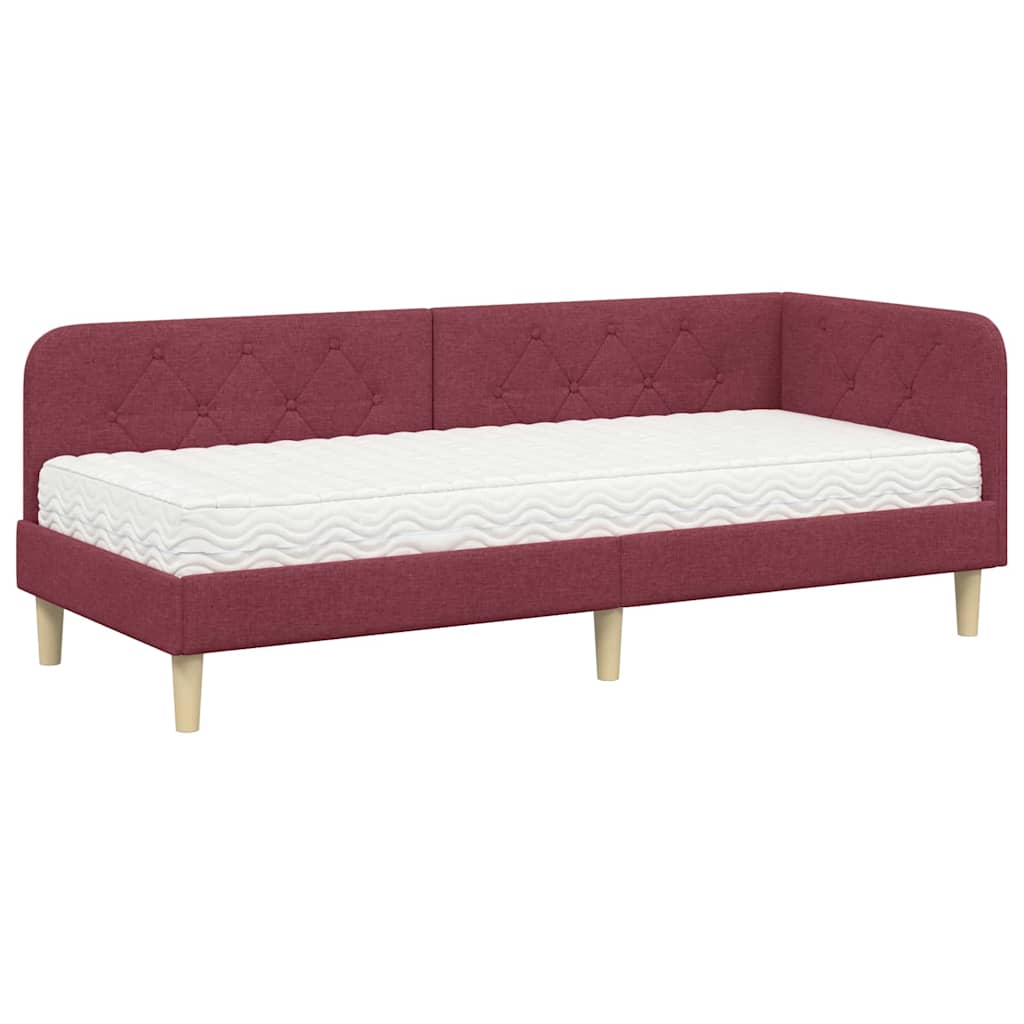 Hoekbedframe met matras Wijnrood 80 x 200 cm Stof