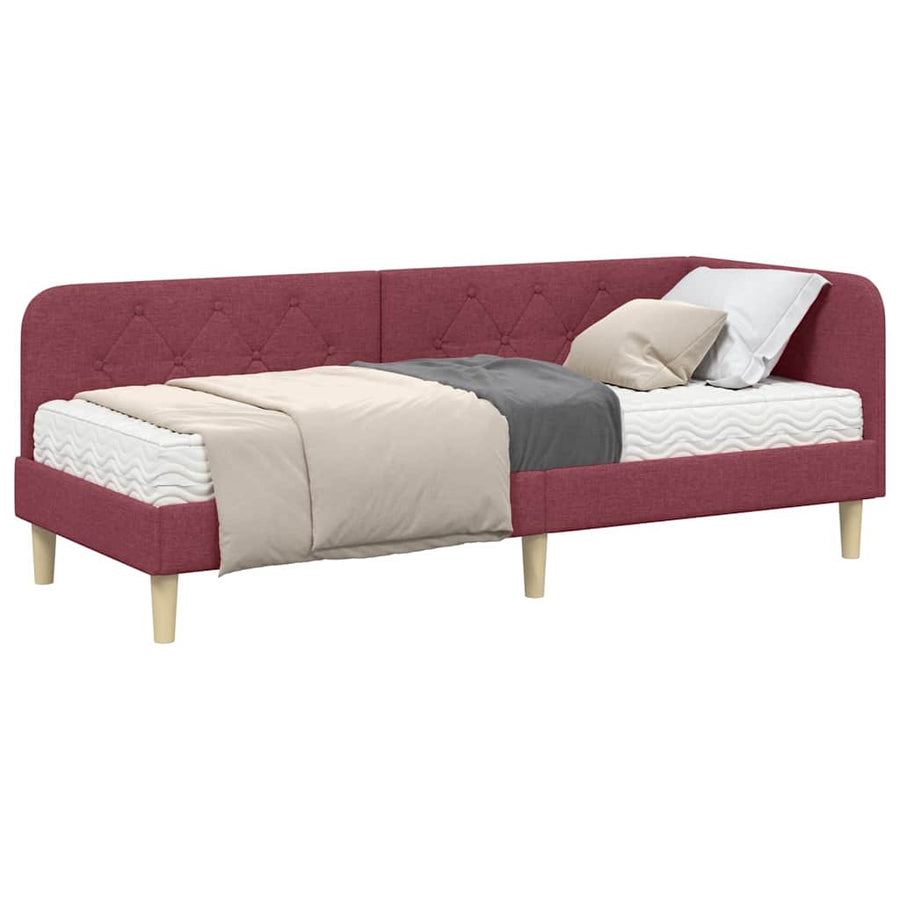 Hoekbedframe met matras Wijnrood 80 x 200 cm Stof
