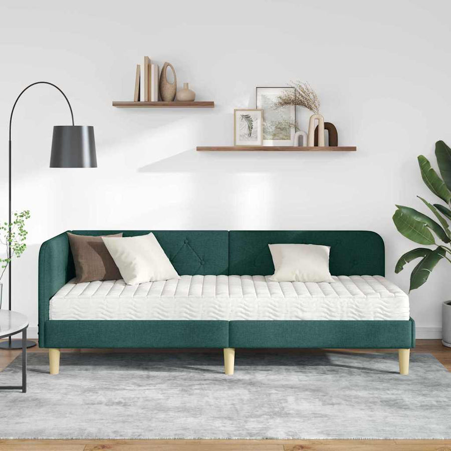 Hoekbedframe met matras Donkergroen 80 x 200 cm Stof