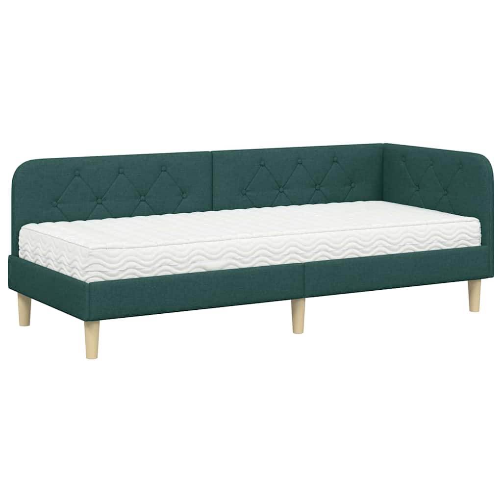 Hoekbedframe met matras Donkergroen 80 x 200 cm Stof