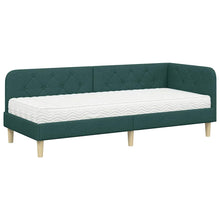 Hoekbedframe met matras Donkergroen 80 x 200 cm Stof