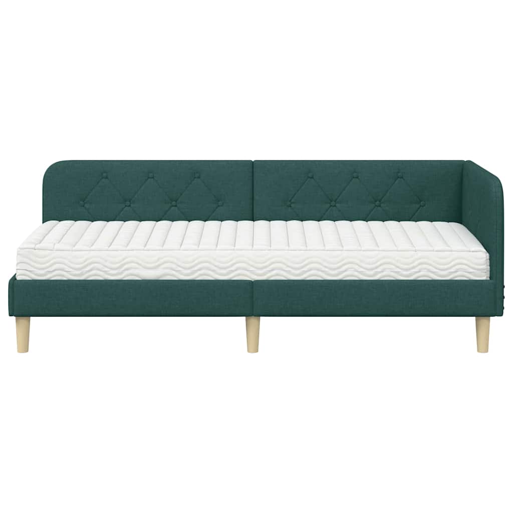Hoekbedframe met matras Donkergroen 80 x 200 cm Stof