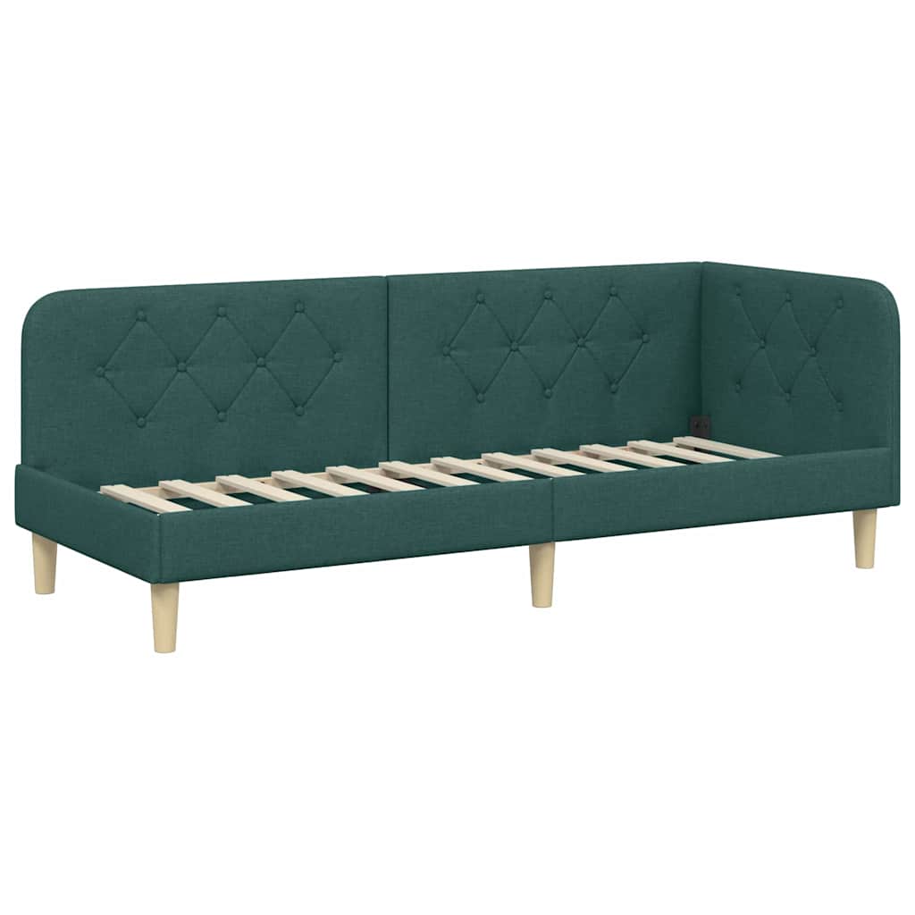Hoekbedframe met matras Donkergroen 80 x 200 cm Stof