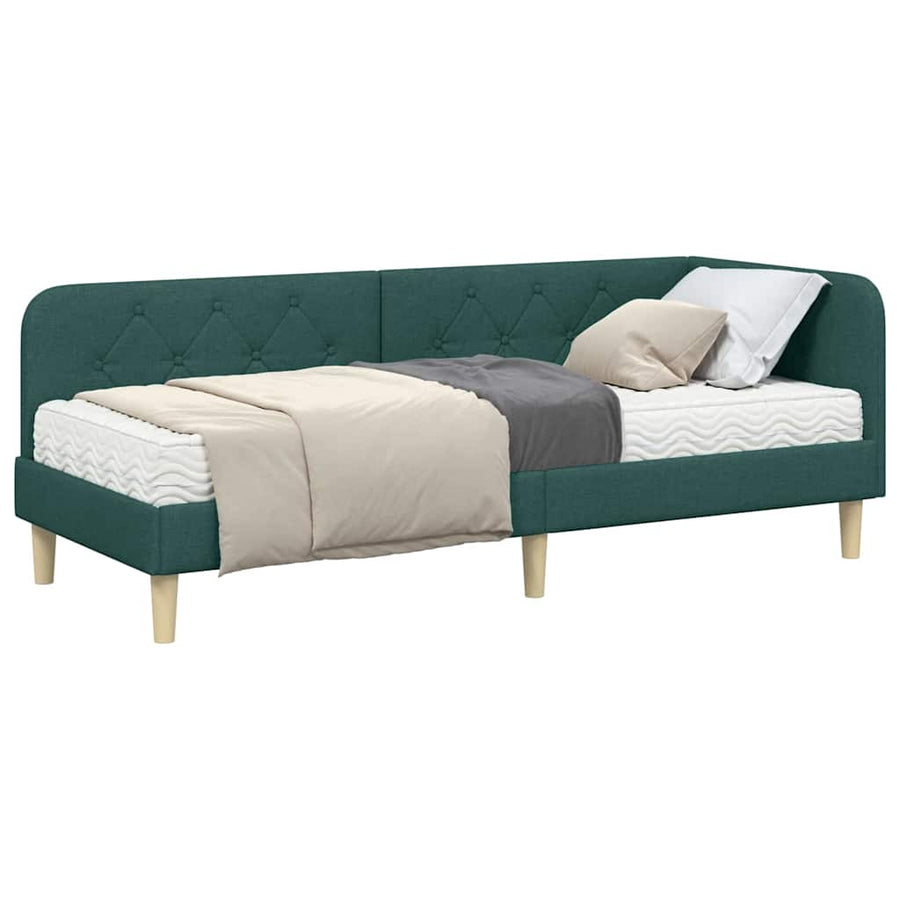 Hoekbedframe met matras Donkergroen 80 x 200 cm Stof