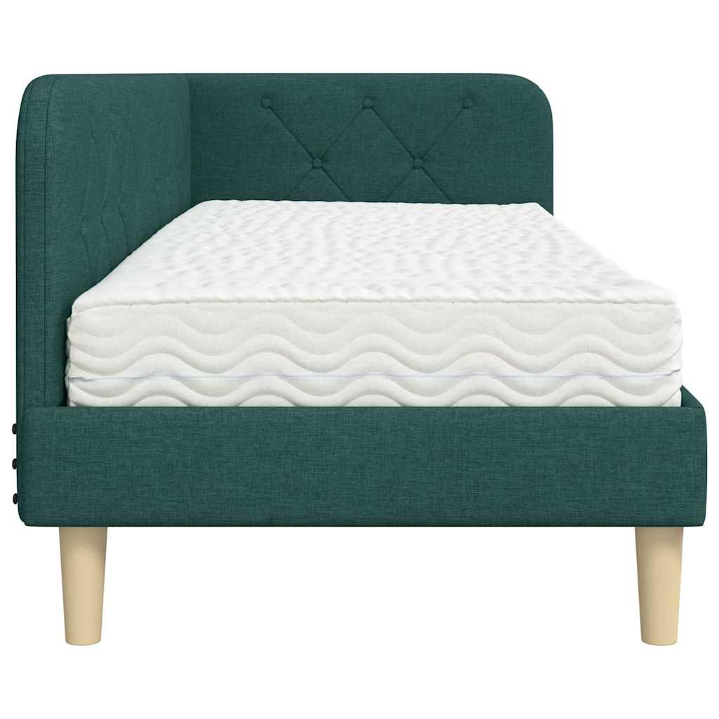 Hoekbedframe met matras Donkergroen 80 x 200 cm Stof