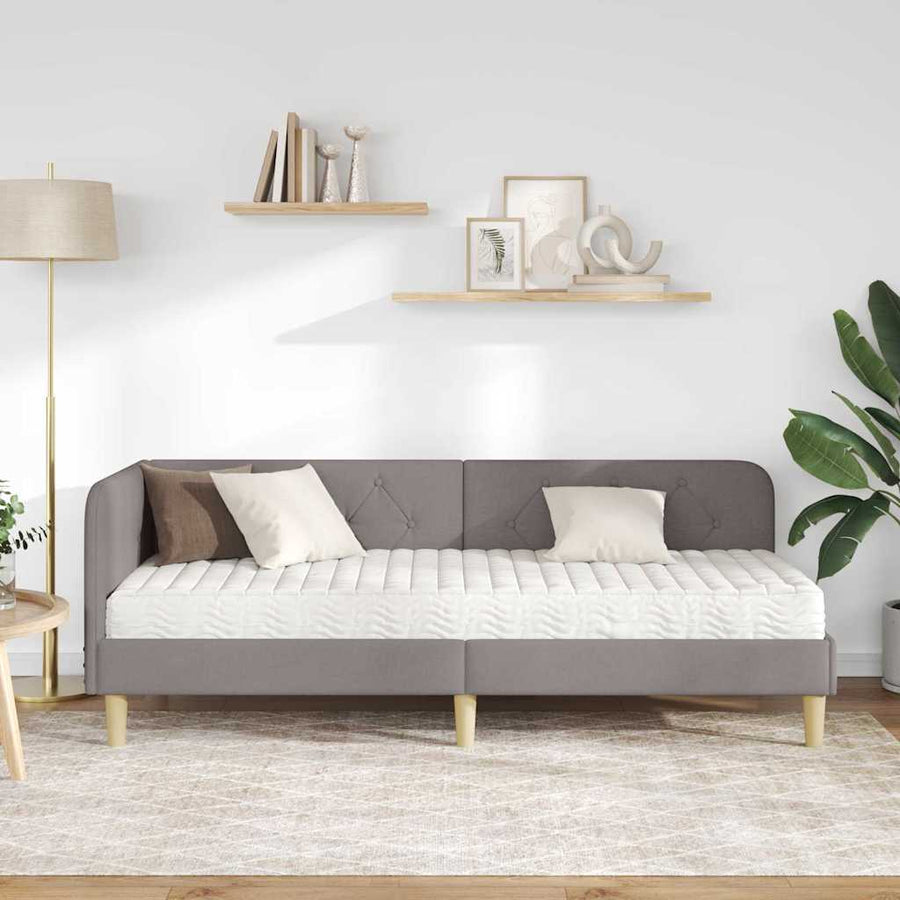 Hoekbedframe met matras met hoofdeinde Taupe 80 x 200 cm Stof